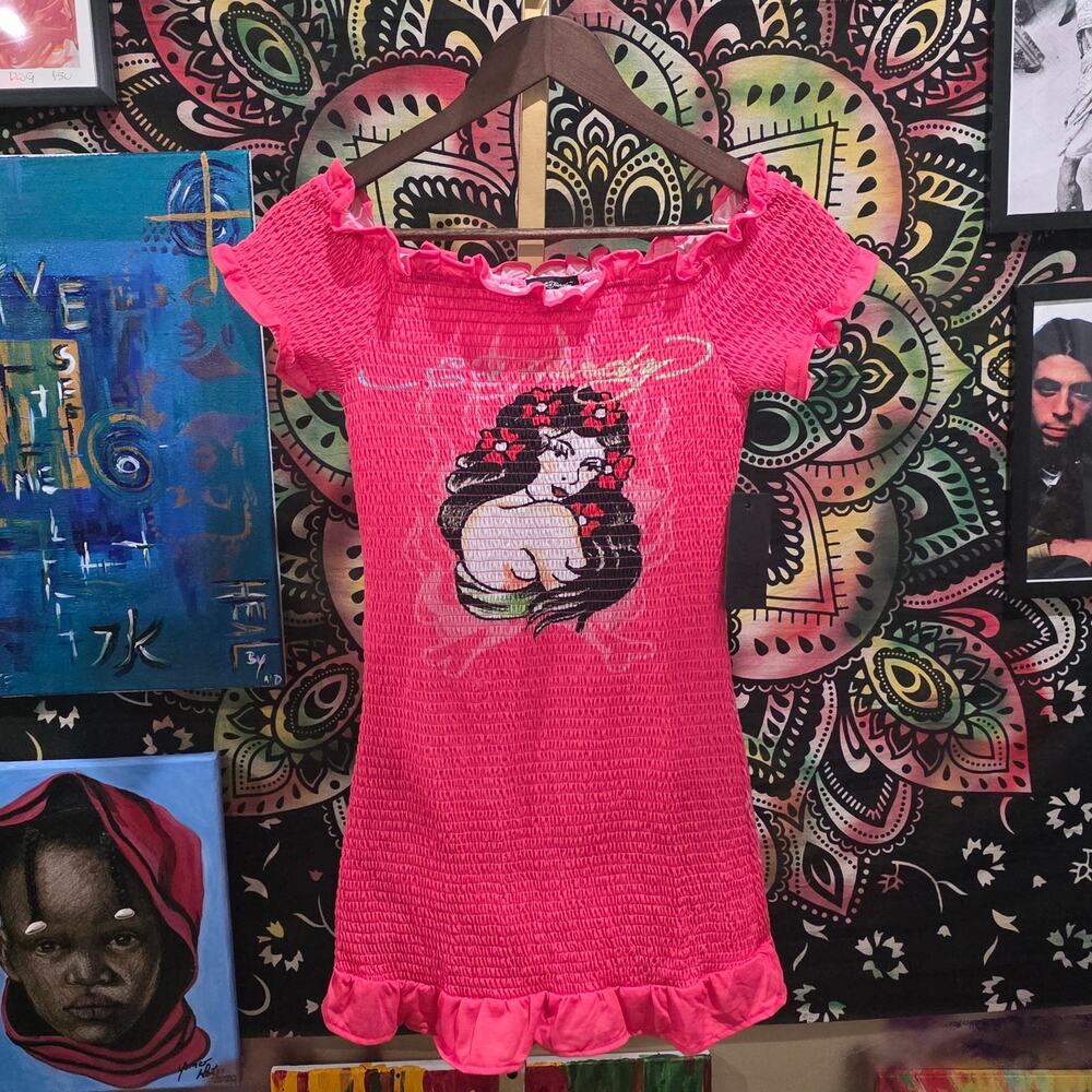 ED Hardy NWT Deadstock Y2K Style Pink Ruffle Mermaid Grunge Dress Small